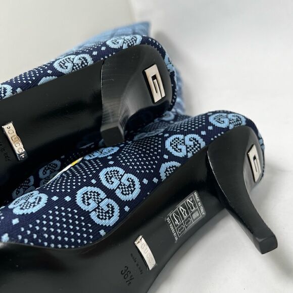 Gucci GG Knit Knee High Demi Boots Heels Blue 36.5 / 6.5 - Picture 9 of 9